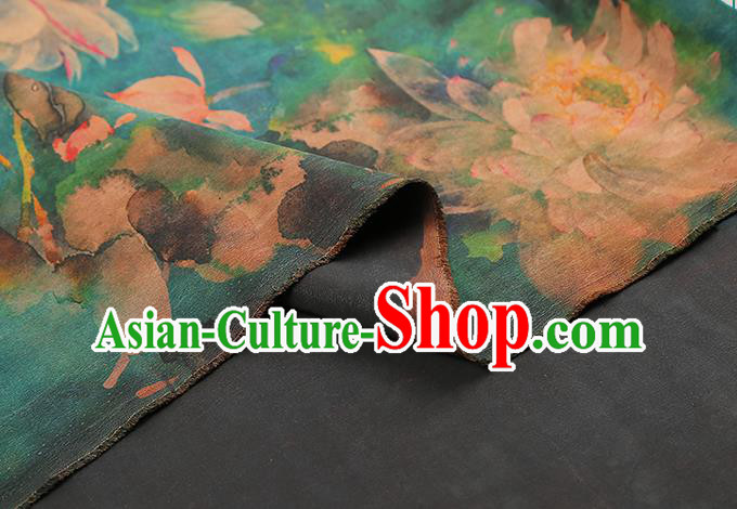 Chinese Classical Lotus Pattern Green Drapery Traditional Qipao Dress Silk Fabric Gambiered Guangdong Gauze Chinese Classical Lotus Pattern Green Drapery Traditional Qipao Dress Silk Fabric Gambiered Guangdong Gauze