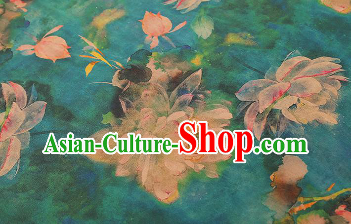 Chinese Classical Lotus Pattern Green Drapery Traditional Qipao Dress Silk Fabric Gambiered Guangdong Gauze Chinese Classical Lotus Pattern Green Drapery Traditional Qipao Dress Silk Fabric Gambiered Guangdong Gauze