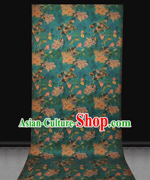 Chinese Classical Lotus Pattern Green Drapery Traditional Qipao Dress Silk Fabric Gambiered Guangdong Gauze Chinese Classical Lotus Pattern Green Drapery Traditional Qipao Dress Silk Fabric Gambiered Guangdong Gauze