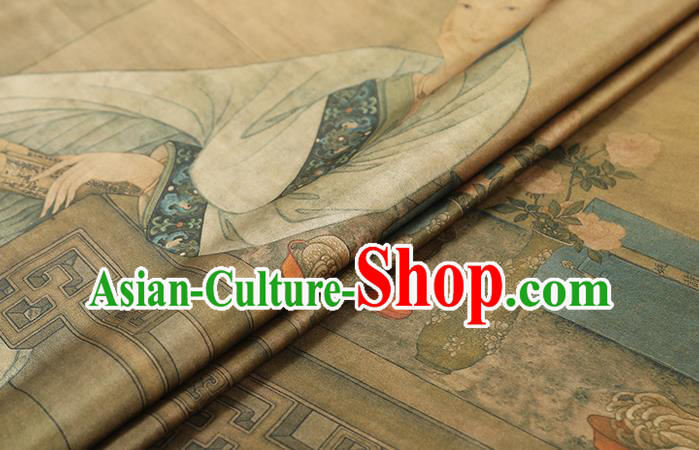 China Cheongsam Drapery Classical Ginger Gambiered Guangdong Gauze Traditional Printing Beauty Silk Fabric China Cheongsam Drapery Classical Ginger Gambiered Guangdong Gauze Traditional Printing Beauty Silk Fabric