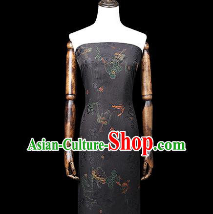 Chinese Traditional Qipao Dress Silk Satin Fabric Classical Butterfly Pattern Black Brocade Drapery Chinese Traditional Qipao Dress Silk Satin Fabric Classical Butterfly Pattern Black Brocade Drapery