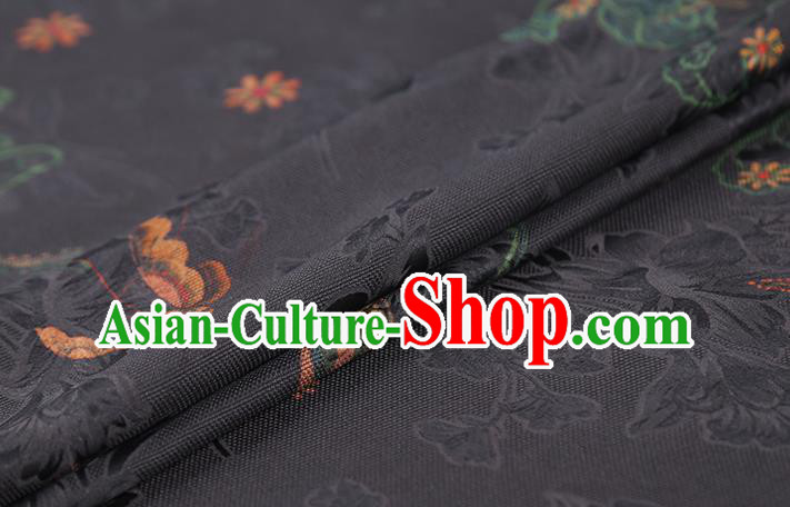 Chinese Traditional Qipao Dress Silk Satin Fabric Classical Butterfly Pattern Black Brocade Drapery Chinese Traditional Qipao Dress Silk Satin Fabric Classical Butterfly Pattern Black Brocade Drapery