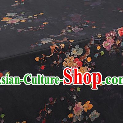 Chinese Traditional Qipao Dress Tapestry Silk Fabric Classical Plum Blossom Pattern Black Brocade Drapery