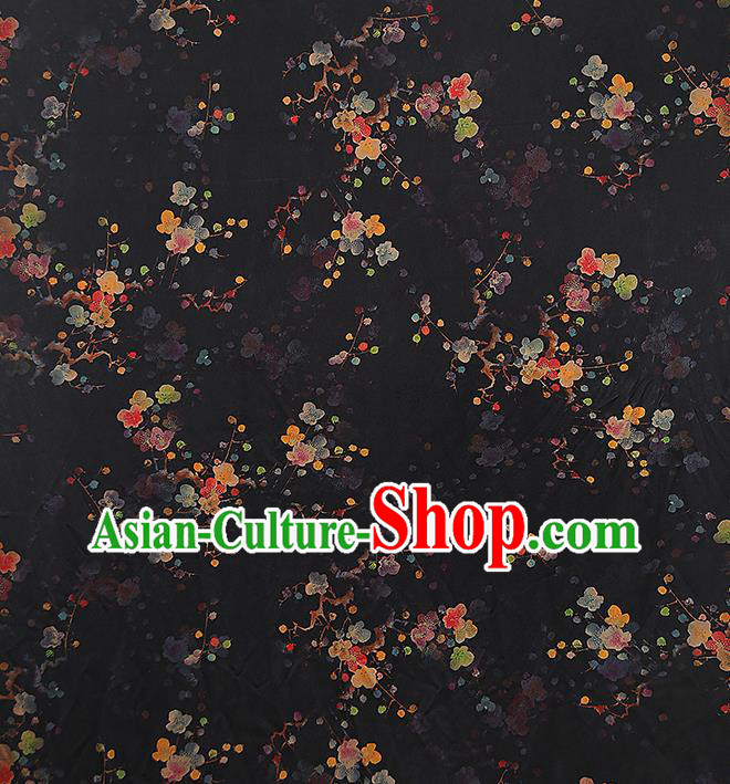 Chinese Traditional Qipao Dress Tapestry Silk Fabric Classical Plum Blossom Pattern Black Brocade Drapery Chinese Traditional Qipao Dress Tapestry Silk Fabric Classical Plum Blossom Pattern Black Brocade Drapery