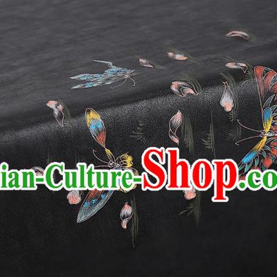 China Cheongsam Drapery Traditional Hand Painting Butterfly Silk Fabric Classical Black Gambiered Guangdong Gauze