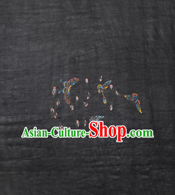 China Cheongsam Drapery Traditional Hand Painting Butterfly Silk Fabric Classical Black Gambiered Guangdong Gauze China Cheongsam Drapery Traditional Hand Painting Butterfly Silk Fabric Classical Black Gambiered Guangdong Gauze