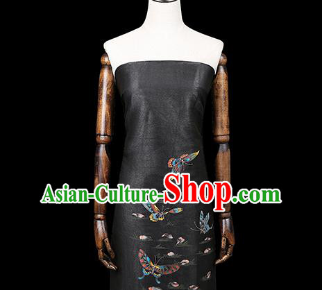China Cheongsam Drapery Traditional Hand Painting Butterfly Silk Fabric Classical Black Gambiered Guangdong Gauze China Cheongsam Drapery Traditional Hand Painting Butterfly Silk Fabric Classical Black Gambiered Guangdong Gauze