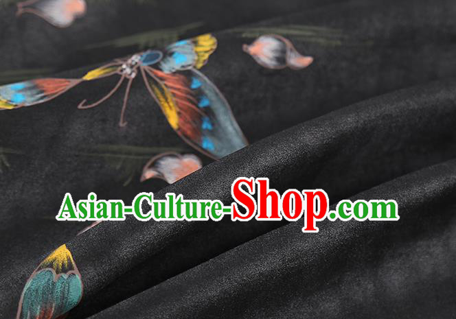 China Cheongsam Drapery Traditional Hand Painting Butterfly Silk Fabric Classical Black Gambiered Guangdong Gauze China Cheongsam Drapery Traditional Hand Painting Butterfly Silk Fabric Classical Black Gambiered Guangdong Gauze