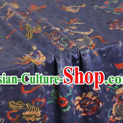 Chinese Classical Carp Pattern Brocade Drapery Traditional Qipao Dress Royalblue Tapestry Silk Fabric