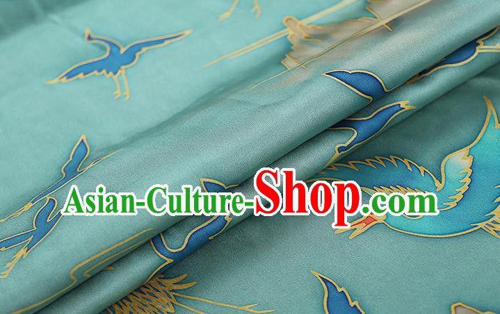 Chinese Traditional Qipao Dress Blue Silk Fabric Classical Printing Cranes Gambiered Guangdong Gauze Chinese Traditional Qipao Dress Blue Silk Fabric Classical Printing Cranes Gambiered Guangdong Gauze