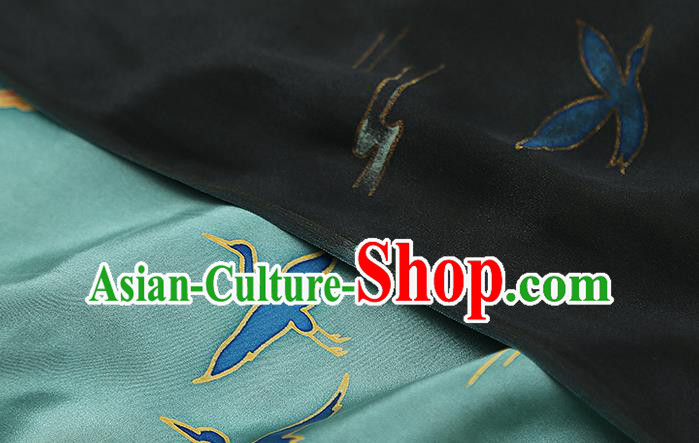 Chinese Traditional Qipao Dress Blue Silk Fabric Classical Printing Cranes Gambiered Guangdong Gauze Chinese Traditional Qipao Dress Blue Silk Fabric Classical Printing Cranes Gambiered Guangdong Gauze
