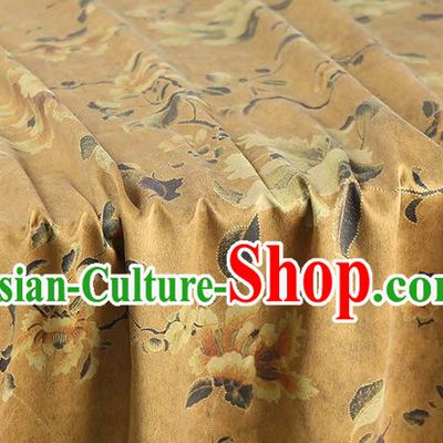 Chinese Classical Flowers Pattern Ginger Gambiered Guangdong Gauze Traditional Qipao Dress Silk Fabric