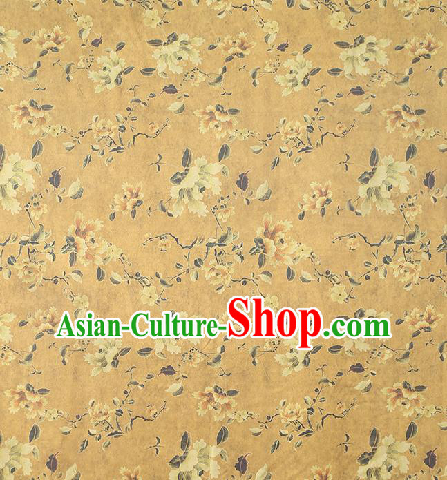 Chinese Classical Flowers Pattern Ginger Gambiered Guangdong Gauze Traditional Qipao Dress Silk Fabric Chinese Classical Flowers Pattern Ginger Gambiered Guangdong Gauze Traditional Qipao Dress Silk Fabric