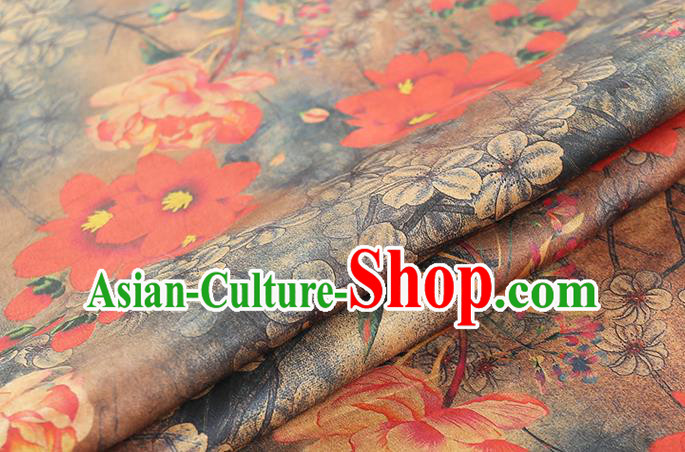 Chinese Classical Red Flowers Pattern Gambiered Guangdong Gauze Traditional Qipao Dress Grey Silk Fabric Chinese Classical Red Flowers Pattern Gambiered Guangdong Gauze Traditional Qipao Dress Grey Silk Fabric