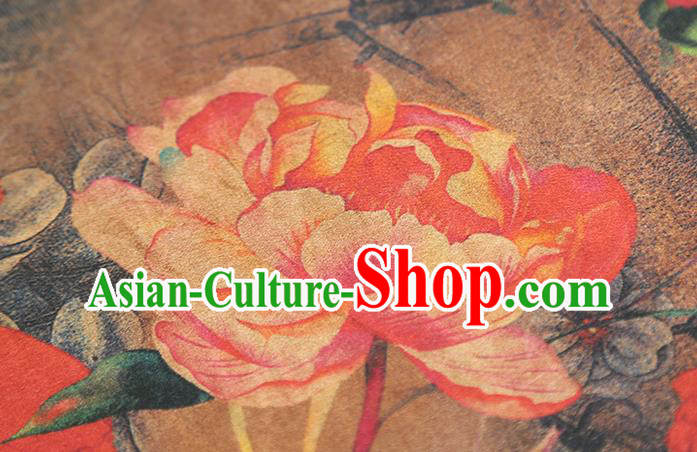 Chinese Classical Red Flowers Pattern Gambiered Guangdong Gauze Traditional Qipao Dress Grey Silk Fabric Chinese Classical Red Flowers Pattern Gambiered Guangdong Gauze Traditional Qipao Dress Grey Silk Fabric