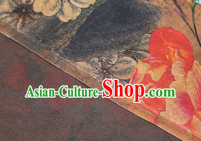 Chinese Classical Red Flowers Pattern Gambiered Guangdong Gauze Traditional Qipao Dress Grey Silk Fabric Chinese Classical Red Flowers Pattern Gambiered Guangdong Gauze Traditional Qipao Dress Grey Silk Fabric