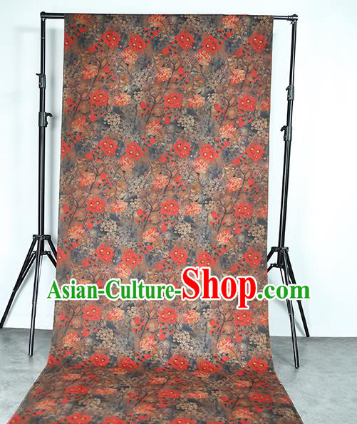 Chinese Classical Red Flowers Pattern Gambiered Guangdong Gauze Traditional Qipao Dress Grey Silk Fabric Chinese Classical Red Flowers Pattern Gambiered Guangdong Gauze Traditional Qipao Dress Grey Silk Fabric