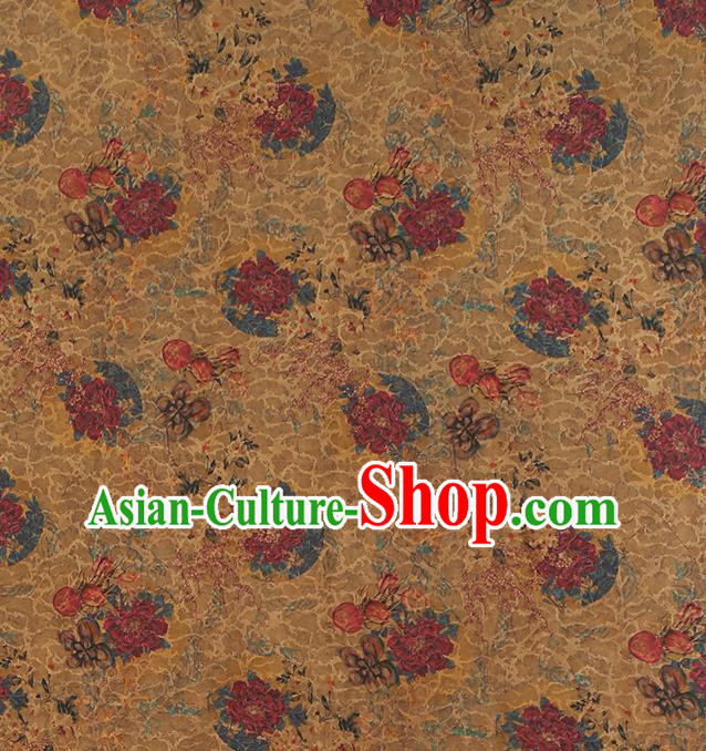 Chinese Traditional Qipao Dress Ginger Silk Fabric Classical Red Peony Pattern Gambiered Guangdong Gauze Chinese Traditional Qipao Dress Ginger Silk Fabric Classical Red Peony Pattern Gambiered Guangdong Gauze