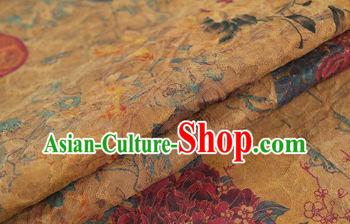 Chinese Traditional Qipao Dress Ginger Silk Fabric Classical Red Peony Pattern Gambiered Guangdong Gauze Chinese Traditional Qipao Dress Ginger Silk Fabric Classical Red Peony Pattern Gambiered Guangdong Gauze