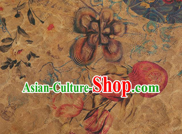 Chinese Traditional Qipao Dress Ginger Silk Fabric Classical Red Peony Pattern Gambiered Guangdong Gauze Chinese Traditional Qipao Dress Ginger Silk Fabric Classical Red Peony Pattern Gambiered Guangdong Gauze