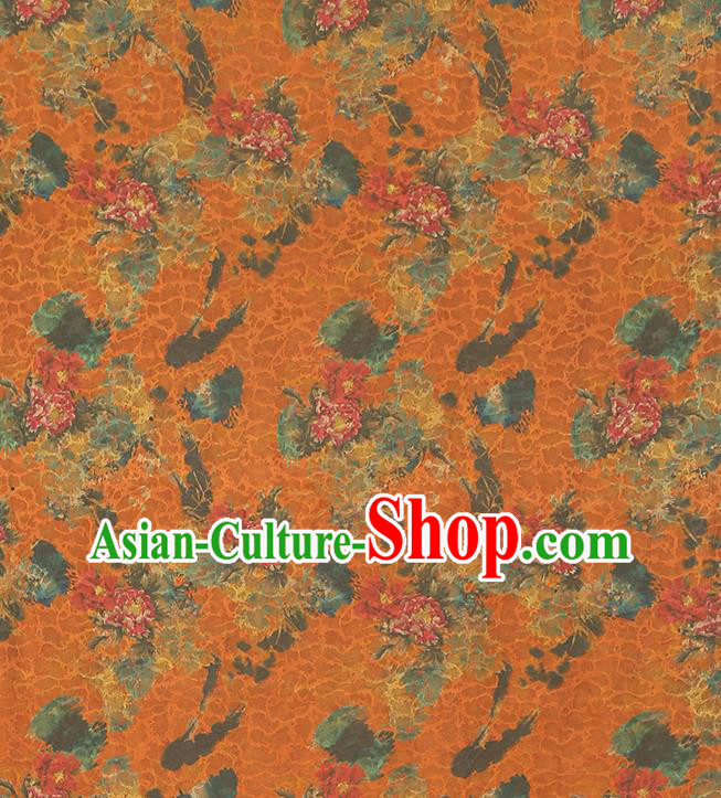 Chinese Classical Peony Pattern Gambiered Guangdong Gauze Traditional Qipao Dress Orange Silk Fabric Chinese Classical Peony Pattern Gambiered Guangdong Gauze Traditional Qipao Dress Orange Silk Fabric