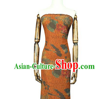 Chinese Classical Peony Pattern Gambiered Guangdong Gauze Traditional Qipao Dress Orange Silk Fabric Chinese Classical Peony Pattern Gambiered Guangdong Gauze Traditional Qipao Dress Orange Silk Fabric