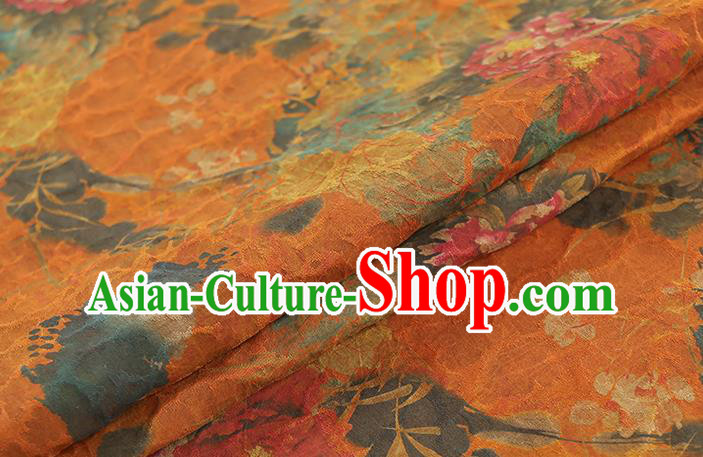 Chinese Classical Peony Pattern Gambiered Guangdong Gauze Traditional Qipao Dress Orange Silk Fabric Chinese Classical Peony Pattern Gambiered Guangdong Gauze Traditional Qipao Dress Orange Silk Fabric