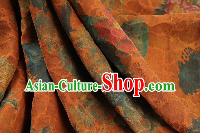 Chinese Classical Peony Pattern Gambiered Guangdong Gauze Traditional Qipao Dress Orange Silk Fabric Chinese Classical Peony Pattern Gambiered Guangdong Gauze Traditional Qipao Dress Orange Silk Fabric