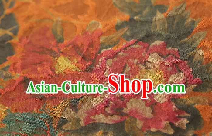 Chinese Classical Peony Pattern Gambiered Guangdong Gauze Traditional Qipao Dress Orange Silk Fabric Chinese Classical Peony Pattern Gambiered Guangdong Gauze Traditional Qipao Dress Orange Silk Fabric