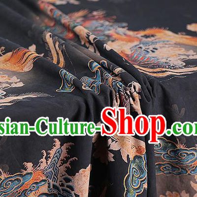 Chinese Classical Qipao Dress Phoenix Peony Pattern Gambiered Guangdong Gauze Traditional Black Silk Fabric