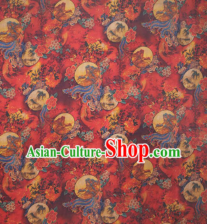 Chinese Classical Silk Fabric Traditional Qipao Dress Phoenix Peony Pattern Red Gambiered Guangdong Gauze Chinese Classical Silk Fabric Traditional Qipao Dress Phoenix Peony Pattern Red Gambiered Guangdong Gauze