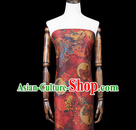 Chinese Classical Silk Fabric Traditional Qipao Dress Phoenix Peony Pattern Red Gambiered Guangdong Gauze Chinese Classical Silk Fabric Traditional Qipao Dress Phoenix Peony Pattern Red Gambiered Guangdong Gauze