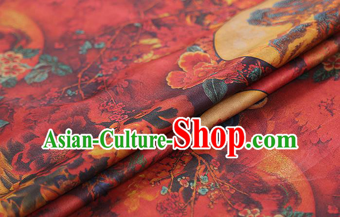 Chinese Classical Silk Fabric Traditional Qipao Dress Phoenix Peony Pattern Red Gambiered Guangdong Gauze Chinese Classical Silk Fabric Traditional Qipao Dress Phoenix Peony Pattern Red Gambiered Guangdong Gauze