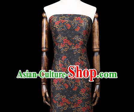 Chinese Classical Black Silk Fabric Traditional Qipao Dress Flowers Pattern Gambiered Guangdong Gauze Material Chinese Classical Black Silk Fabric Traditional Qipao Dress Flowers Pattern Gambiered Guangdong Gauze Material