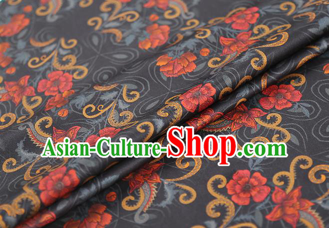 Chinese Classical Black Silk Fabric Traditional Qipao Dress Flowers Pattern Gambiered Guangdong Gauze Material Chinese Classical Black Silk Fabric Traditional Qipao Dress Flowers Pattern Gambiered Guangdong Gauze Material