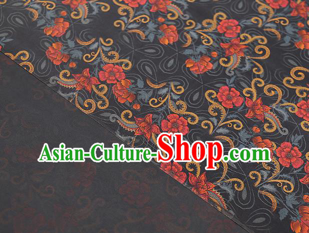 Chinese Classical Black Silk Fabric Traditional Qipao Dress Flowers Pattern Gambiered Guangdong Gauze Material Chinese Classical Black Silk Fabric Traditional Qipao Dress Flowers Pattern Gambiered Guangdong Gauze Material