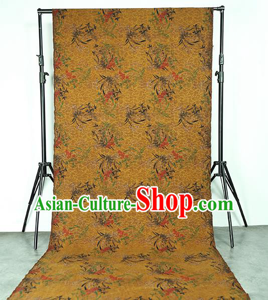 Chinese Classical Orchids Pattern Gambiered Guangdong Gauze Traditional Qipao Dress Ginger Silk Fabric Chinese Classical Orchids Pattern Gambiered Guangdong Gauze Traditional Qipao Dress Ginger Silk Fabric