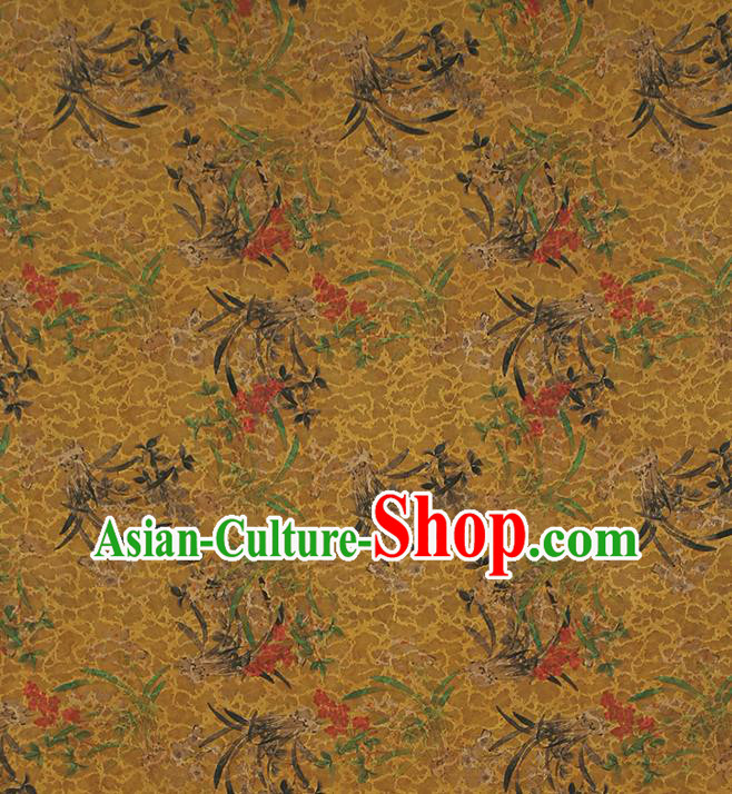 Chinese Classical Orchids Pattern Gambiered Guangdong Gauze Traditional Qipao Dress Ginger Silk Fabric Chinese Classical Orchids Pattern Gambiered Guangdong Gauze Traditional Qipao Dress Ginger Silk Fabric