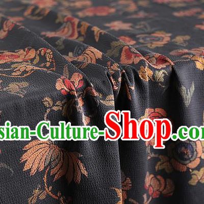 Chinese Chrysanthemum Pattern Black Gambiered Guangdong Gauze Traditional Qipao Dress Cloth Classical Silk Fabric