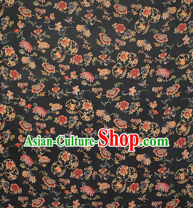 Chinese Chrysanthemum Pattern Black Gambiered Guangdong Gauze Traditional Qipao Dress Cloth Classical Silk Fabric Chinese Chrysanthemum Pattern Black Gambiered Guangdong Gauze Traditional Qipao Dress Cloth Classical Silk Fabric