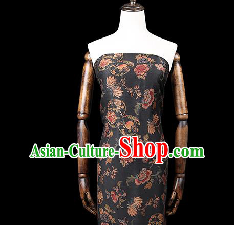 Chinese Chrysanthemum Pattern Black Gambiered Guangdong Gauze Traditional Qipao Dress Cloth Classical Silk Fabric Chinese Chrysanthemum Pattern Black Gambiered Guangdong Gauze Traditional Qipao Dress Cloth Classical Silk Fabric