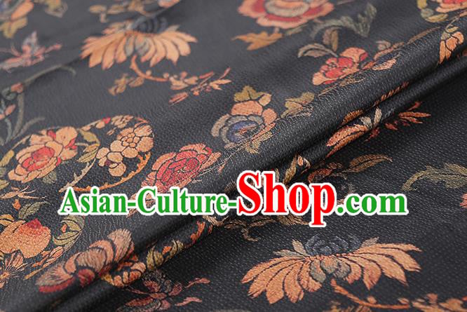 Chinese Chrysanthemum Pattern Black Gambiered Guangdong Gauze Traditional Qipao Dress Cloth Classical Silk Fabric Chinese Chrysanthemum Pattern Black Gambiered Guangdong Gauze Traditional Qipao Dress Cloth Classical Silk Fabric
