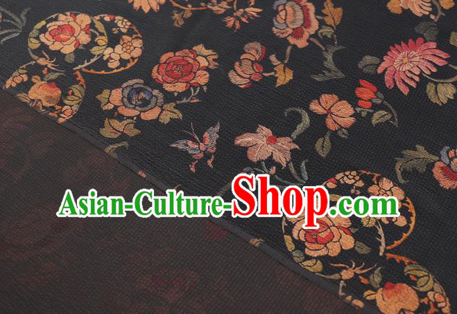 Chinese Chrysanthemum Pattern Black Gambiered Guangdong Gauze Traditional Qipao Dress Cloth Classical Silk Fabric Chinese Chrysanthemum Pattern Black Gambiered Guangdong Gauze Traditional Qipao Dress Cloth Classical Silk Fabric