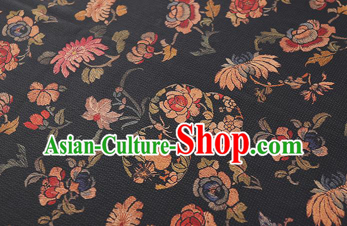 Chinese Chrysanthemum Pattern Black Gambiered Guangdong Gauze Traditional Qipao Dress Cloth Classical Silk Fabric Chinese Chrysanthemum Pattern Black Gambiered Guangdong Gauze Traditional Qipao Dress Cloth Classical Silk Fabric