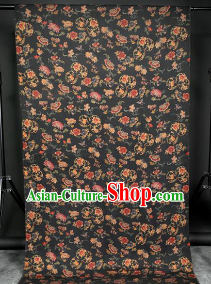 Chinese Chrysanthemum Pattern Black Gambiered Guangdong Gauze Traditional Qipao Dress Cloth Classical Silk Fabric Chinese Chrysanthemum Pattern Black Gambiered Guangdong Gauze Traditional Qipao Dress Cloth Classical Silk Fabric