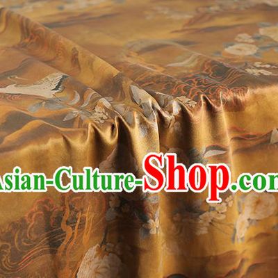 Chinese Ginger Gambiered Guangdong Gauze Traditional Qipao Dress Cloth Classical Crane Flowers Pattern Silk Fabric
