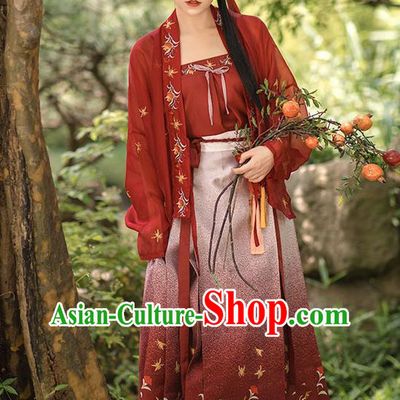 China Ancient Country Woman Embroidered Hanfu Dress Traditional Song Dynasty Young Lady Historical Clothing Complete Set