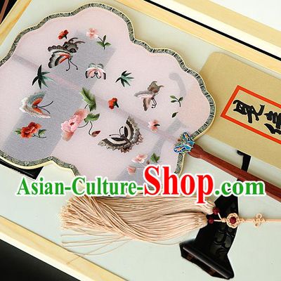 China Traditional Hanfu Rosewood Palace Fan Ancient Court Princess Silk Fan Handmade Embroidered Butterfly Fans
