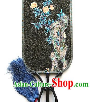 China Traditional Hanfu Ebony Palace Fan Ancient Court Princess Black Silk Fan Handmade Embroidered Carnation Fans
