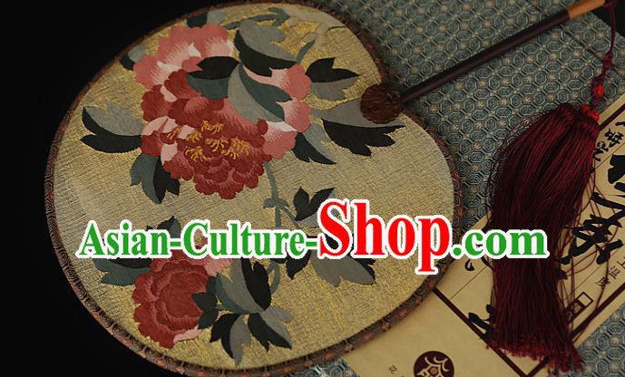 China Peony Pattern Yellow Silk Fan Traditional Hanfu Palace Fan Handmade Ebony Fans China Peony Pattern Yellow Silk Fan Traditional Hanfu Palace Fan Handmade Ebony Fans